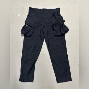 Malia Mills James Cargo Pants Womens Size 6 Navy Blue Cropped Button Back USA